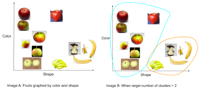 Fruits graphed by color and shape.